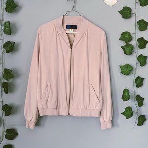 Pink Velvet Suede Light Bomber Jacket